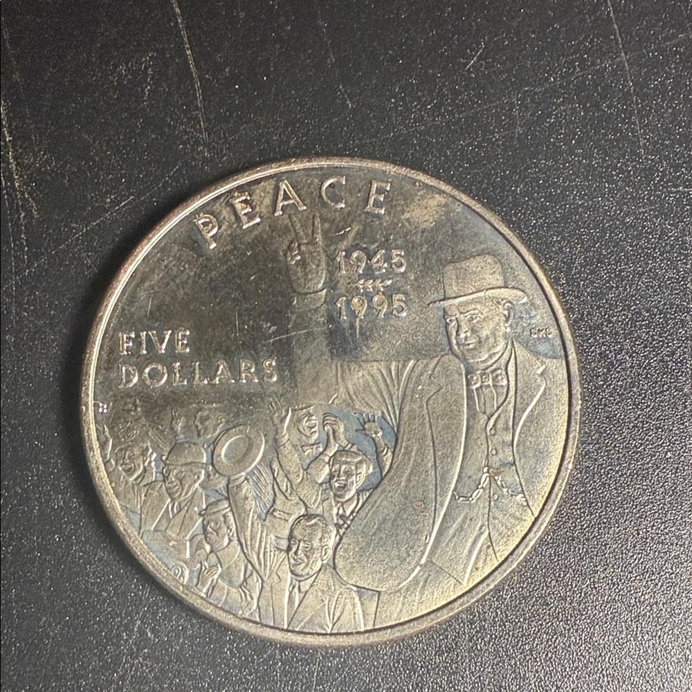 5-dollar ,1995,
The design commemorates "Peace" and features Winston Churchill.